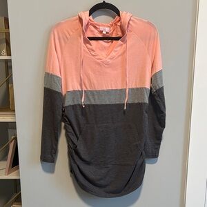 Chic Colorblock Pink and Gray Women's Maternity Hoodie